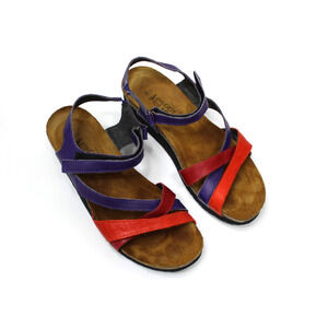 Naot Leather Sandals EU 37 US 6.5-7 Purple Red Cork Footbed Comfort Shoes